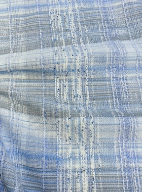 小香风布料 春夏新品 浅蓝色格子名媛时尚编织混纺粗花呢服装面料