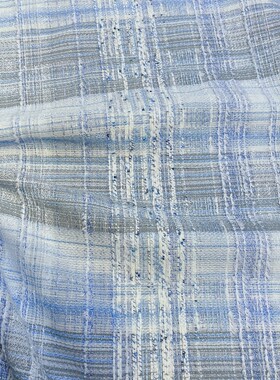 小香风布料 春夏新品 浅蓝色格子名媛时尚编织混纺粗花呢服装面料