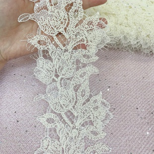 高档乳白色车股刺绣蕾丝花边辅料高定婚纱礼服头饰DIY花边配饰