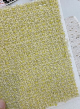 小香风布料 早春新款 c*eline 同款黄色羊毛 混纺粗花呢服装面料