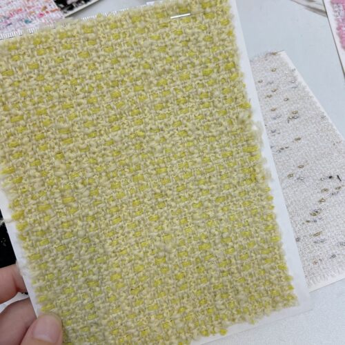 小香风布料 早春新款 c*eline 同款黄色羊毛 混纺粗花呢服装面料