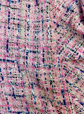 小香风布料 进口C家同款 紫色 手工编织 粗花呢服装面料