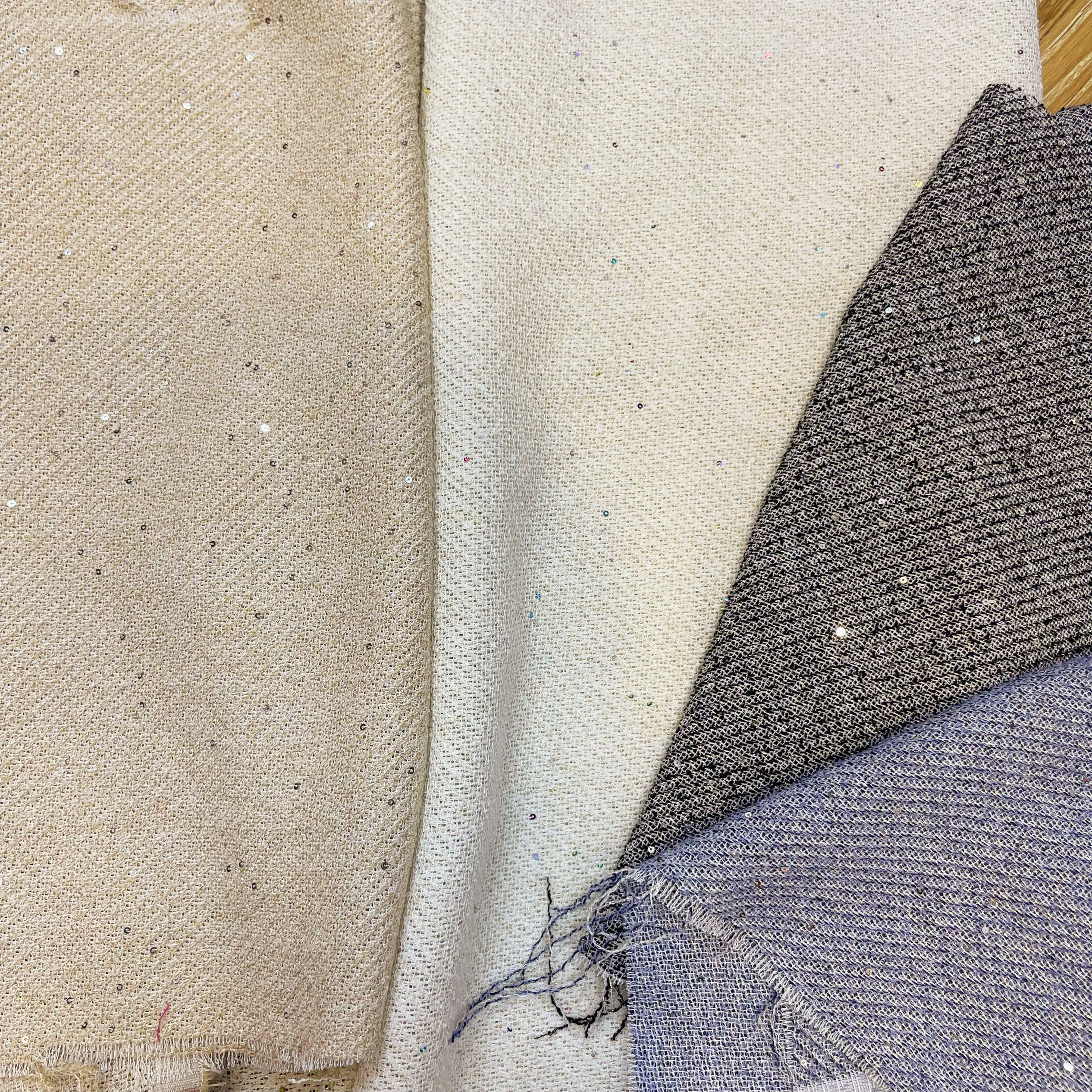 小香风布料春夏薄款 米色 香槟色金丝手工编织混纺粗花呢服装面料