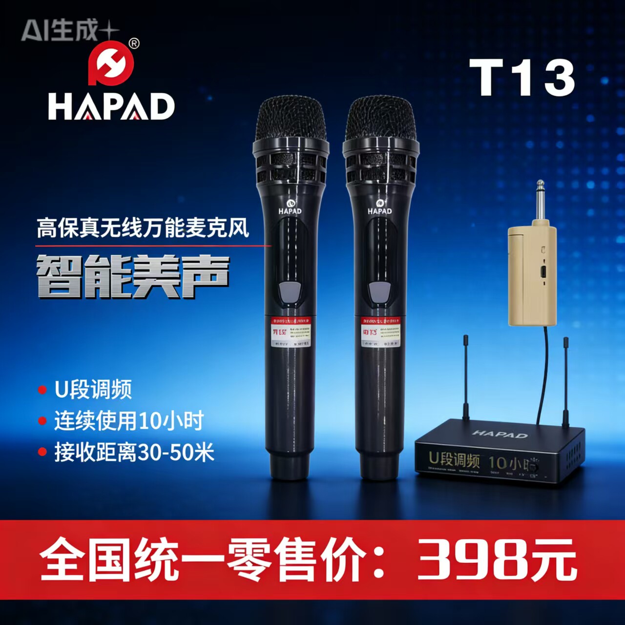 韩派无线一 拖二功放音箱舞台唱歌万能麦克风话筒接收器通用充电