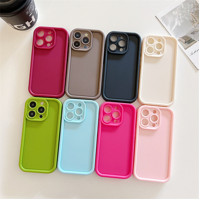 ins风简约纯色适用iPhone16Promax手机壳15Pro苹果14/13/12软壳硅胶全包防摔凹槽滴胶diy素材壳