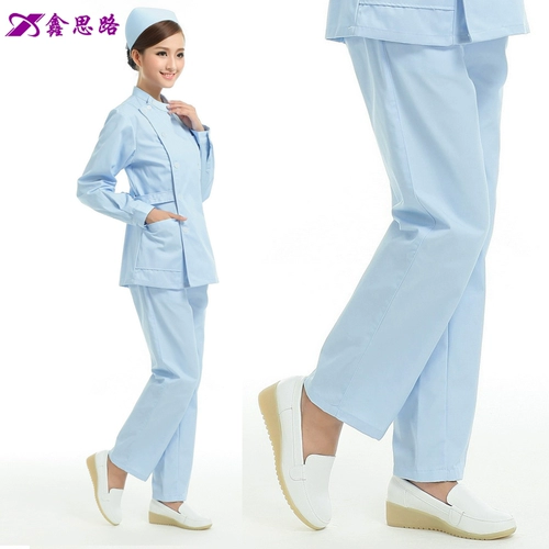 鑫思路 Униформа медсестры, белые тонкие зимние синие штаны подходит для мужчин и женщин, эластичная талия, большой размер