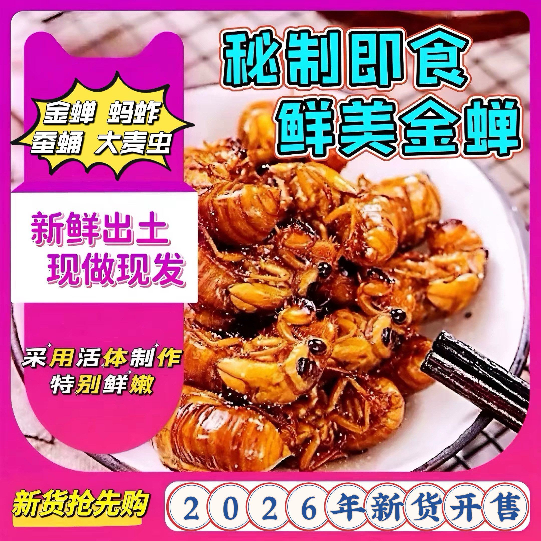 香酥知了猴【山东金蝉】新鲜金蝉蛹油炸即食唐僧肉虫子爬叉结了龟