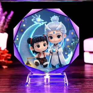 哪吒摆件桌面小夜灯小众发光水晶纪念手办敖丙敖闰敖光生日礼物送