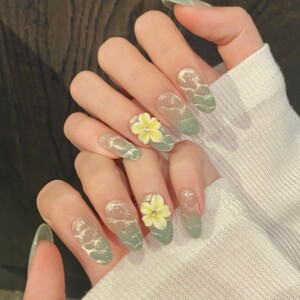 柠檬海盐薄荷绿海波纹猫眼穿戴甲