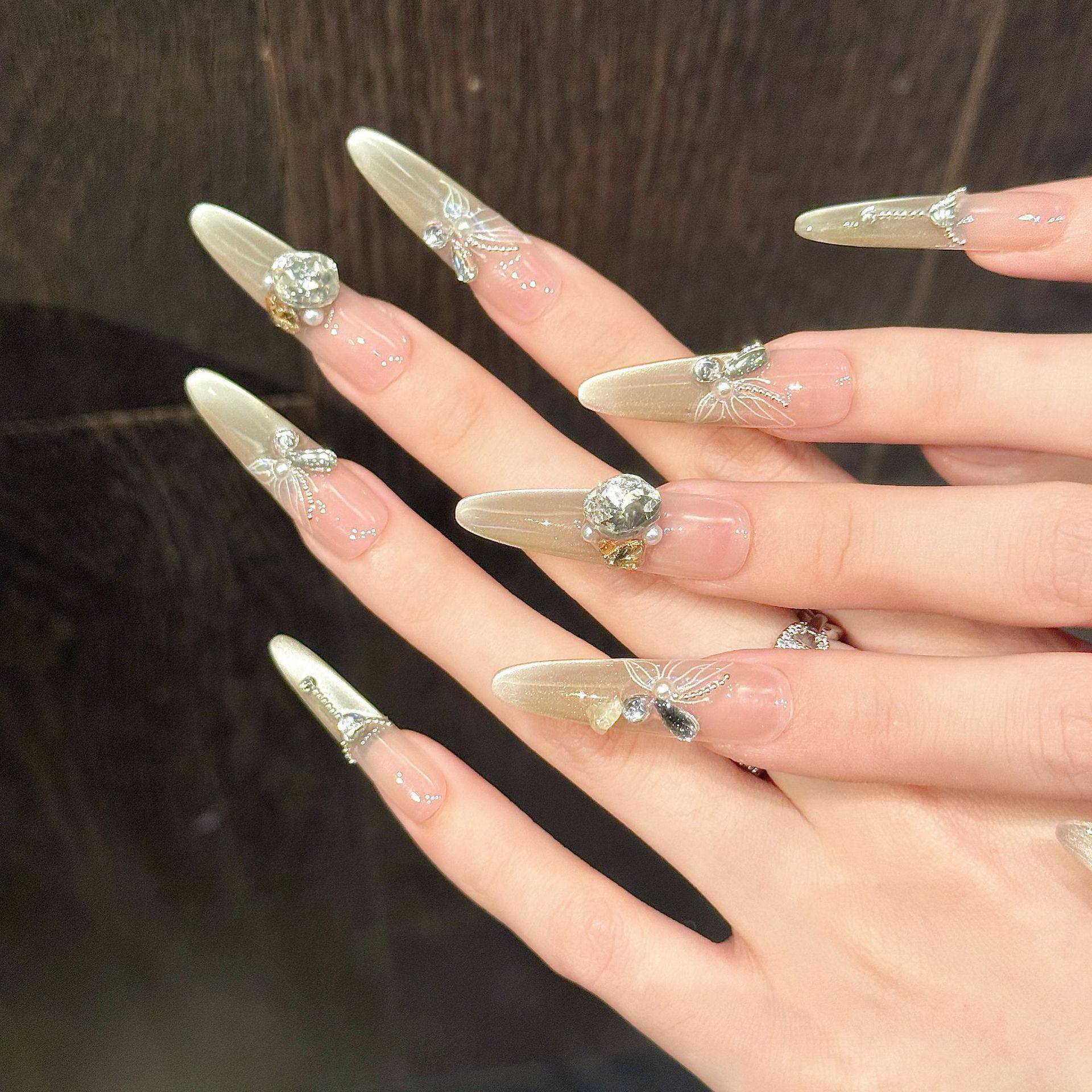 【碟栖春樱】百搭仙女款气质美甲纯手工高定猫眼手工穿戴,彩妆/香水/美妆工具,穿戴甲/甲片,淘宝优惠券,粉丝福利购,淘宝优惠卷