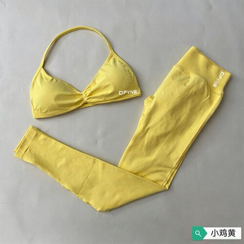 全标DFYNE跨境瑜伽运动挂脖背心女无缝速干健身服小文胸长裤套装