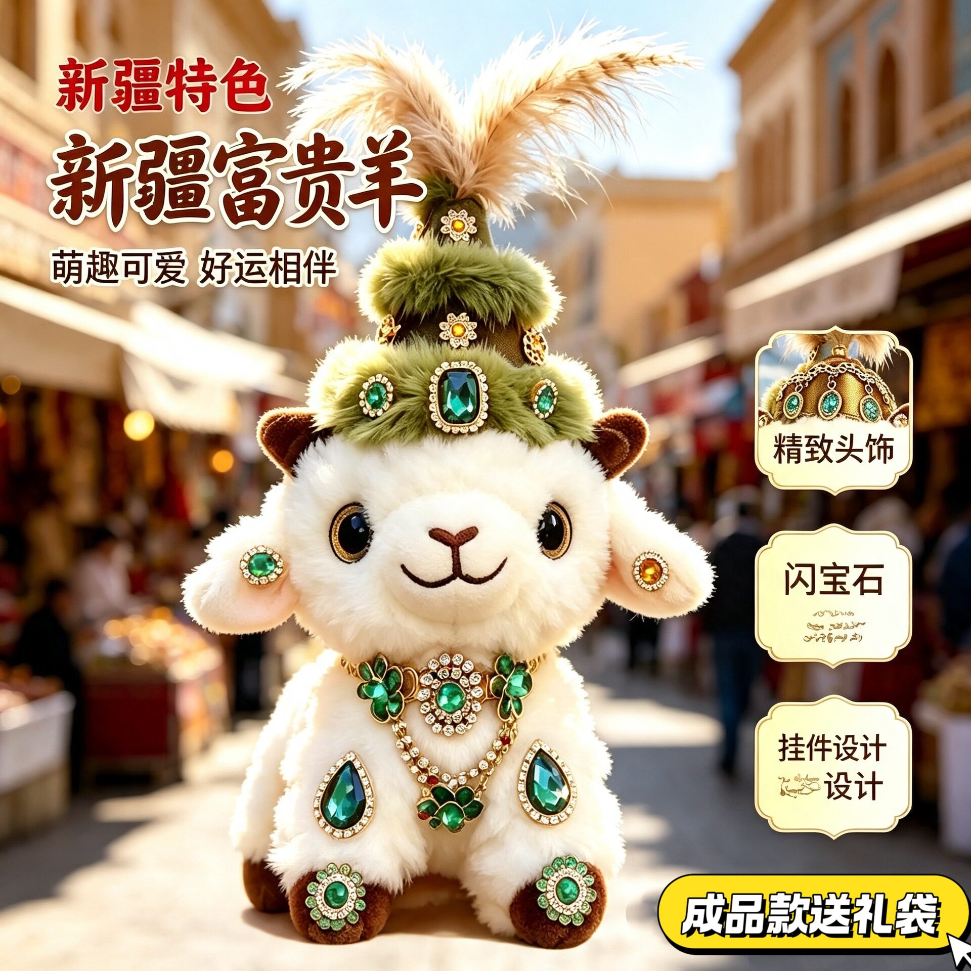 新疆小羊玩偶公仔包挂件网红富贵小羊特色创意旅游纪念批发伴手礼