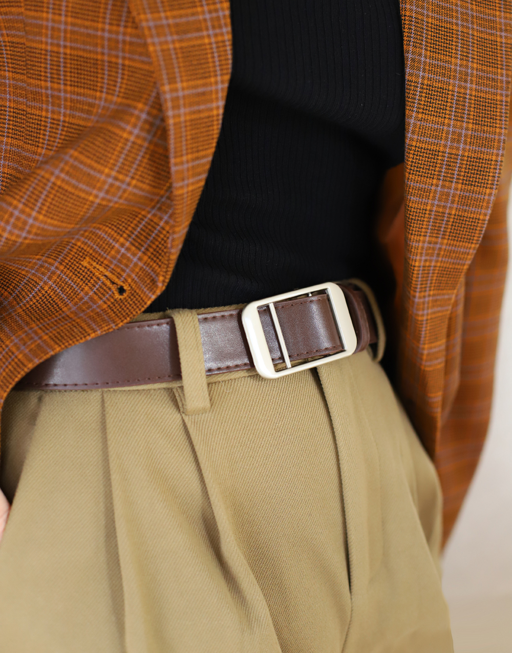 男女同款真皮装饰简约免打孔腰带