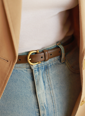 BluebluesSky古金Vintage软头层真牛皮女腰带 装饰百搭牛仔裤腰封