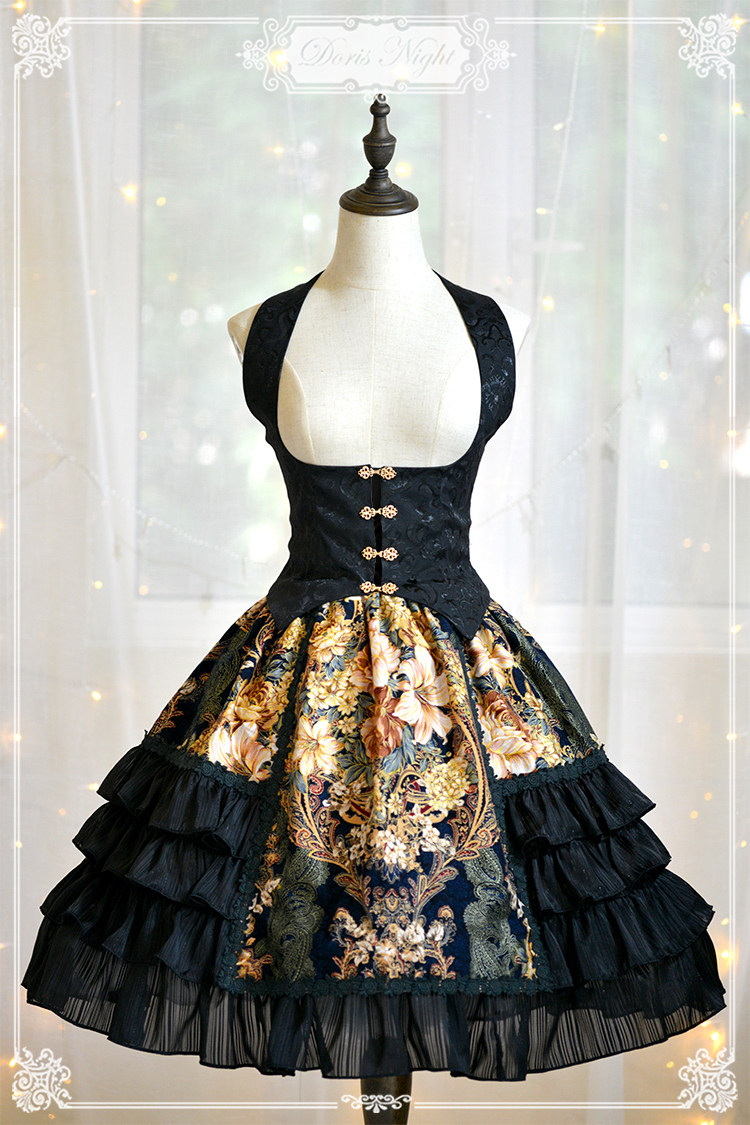 桃乐丝dorisnight夜色蔷薇搭配纯棉提花鱼骨托胸lolita修身马甲