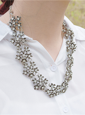 欧美韩版夸张镂空花朵水钻锁骨链