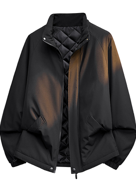 男款棉衣秋冬季保暖外套黑色立领加绒夹克男士宽松户外男休闲外套