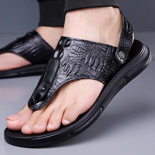 男士拖鞋真皮软底2026夏季新款休闲开车人字拖凉鞋轻便夹趾沙滩鞋