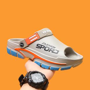 夏季新款男士洞洞鞋潮流百搭软底防滑洗澡居家外穿沙滩包头拖鞋