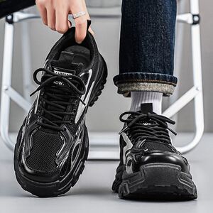 男鞋2026新款夏季百搭网面透气休闲运动鞋男士跑步厚底增高老爹鞋