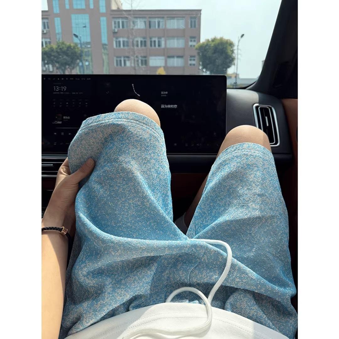 cleanfit冰蓝色满天星扎染短裤男秋季薄款美式复古沙滩运动五分裤