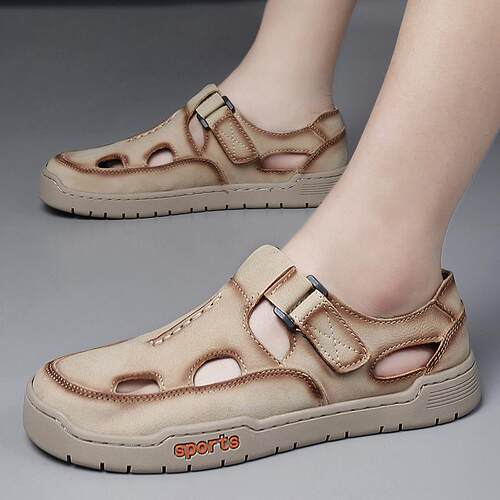 男士透气镂空包头凉鞋魔术贴软底防滑运动休闲沙滩鞋越南洞洞鞋男