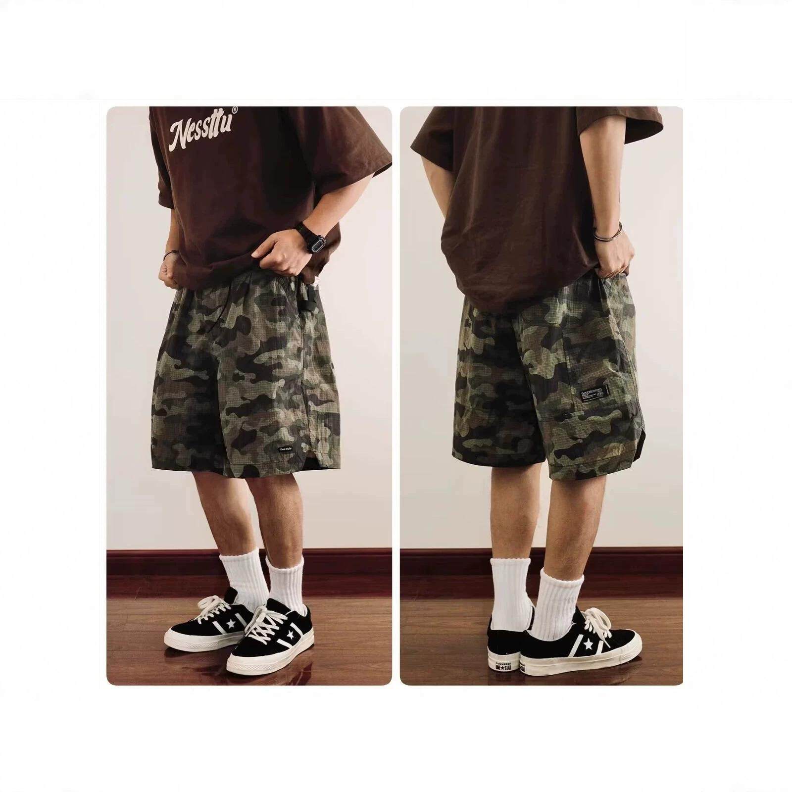 日系迷彩速干工装短裤男女款夏季户外薄款宽松百搭潮牌运动五分裤