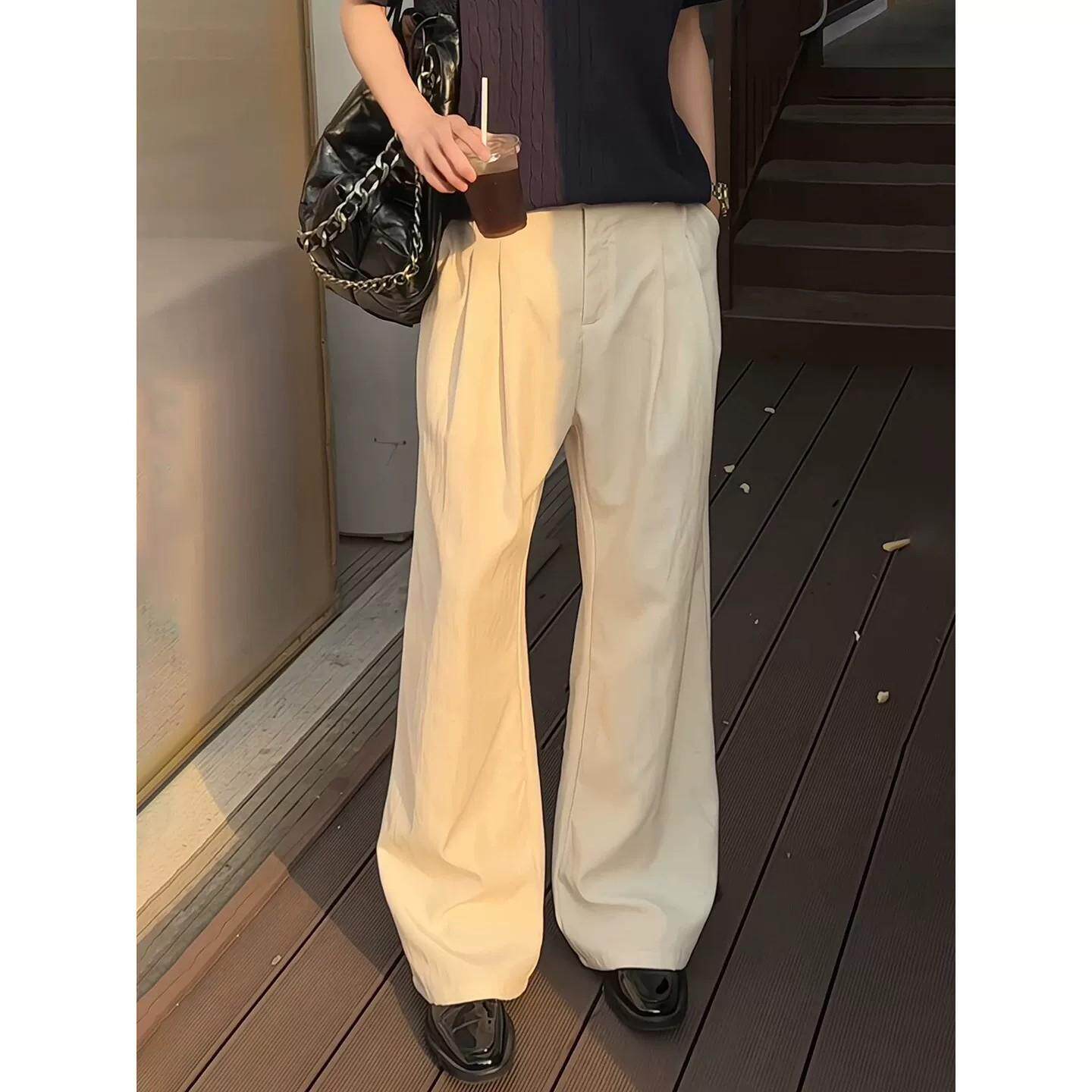 天丝亚麻裤男夏季薄款松弛垂感老钱风裤子高级感打褶弯刀西裤子潮