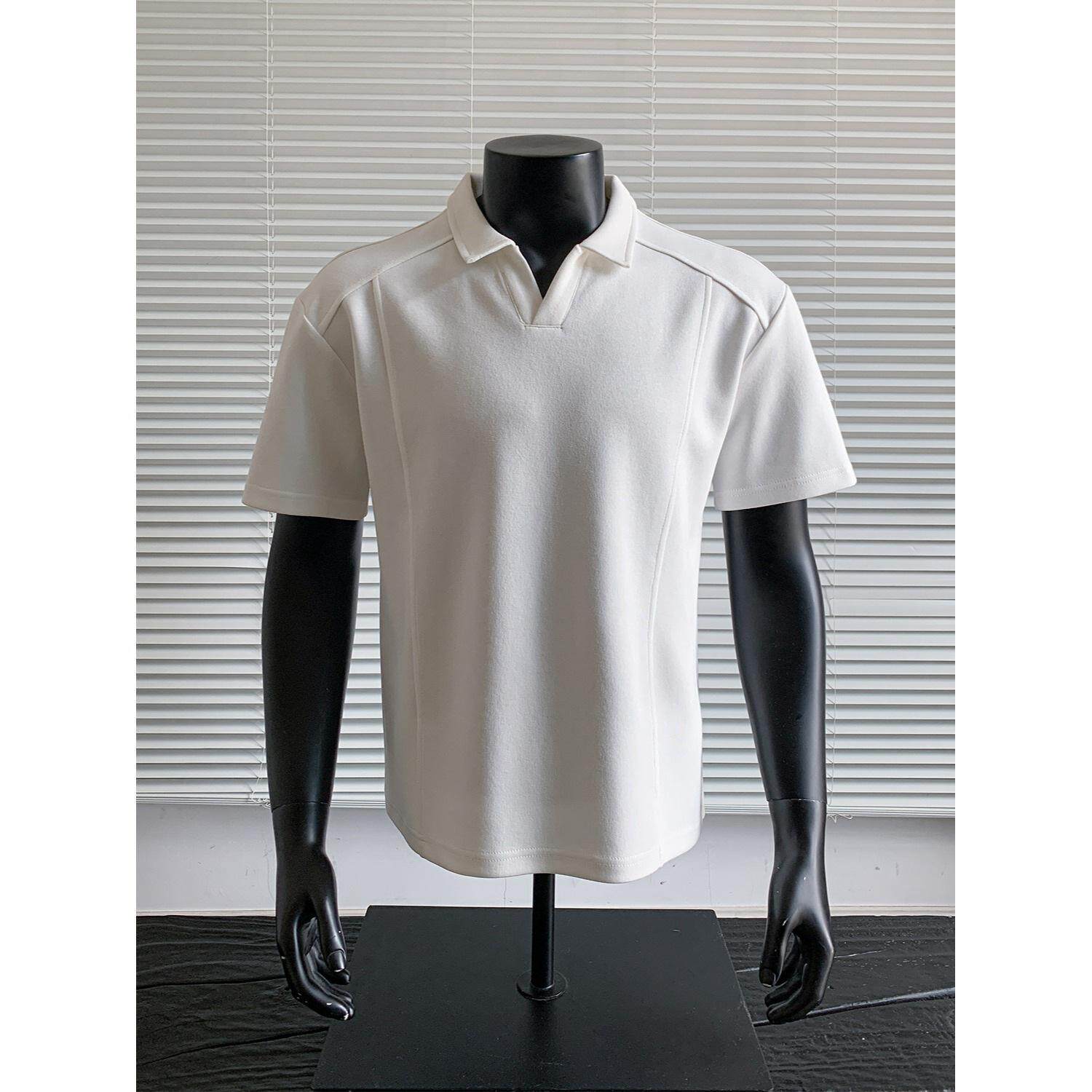 夏季解构拼接t恤痞帅高级感美式boxy正肩短袖polo衫男款v领半截袖