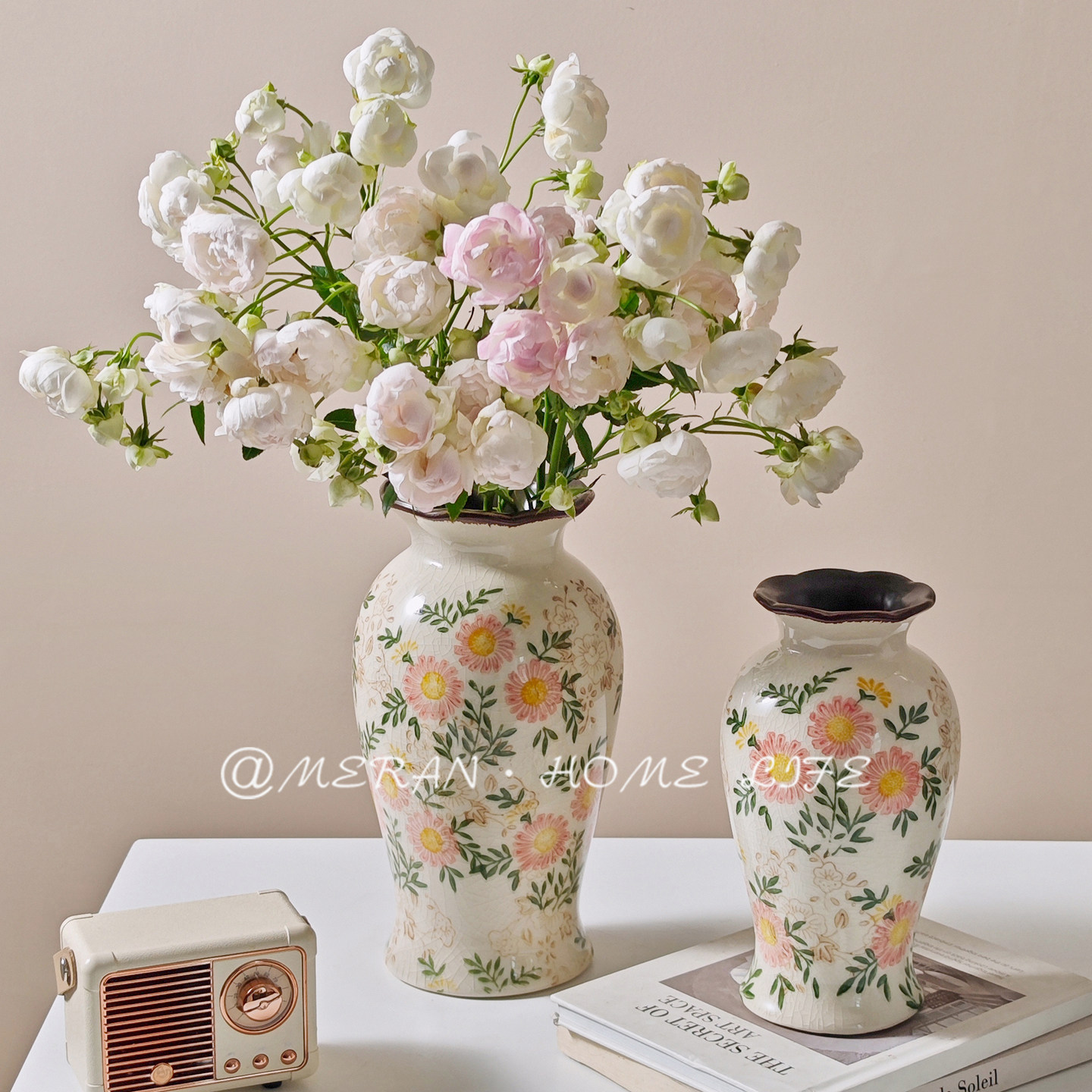 法式创意复古陶瓷花瓶田园风客厅水养插花鲜花高级感装饰摆件花器,家居饰品,花瓶,淘宝优惠券,粉丝福利购,淘宝优惠卷