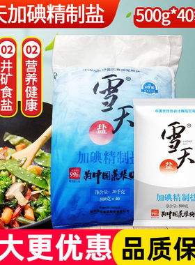 雪天加碘精制盐500克*40袋 商用整箱批发井矿盐家用调味可食用盐