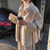 宽松毛绒夹克上衣 JHXCchic羊羔毛皮毛一体外套女加厚2018冬季 新款