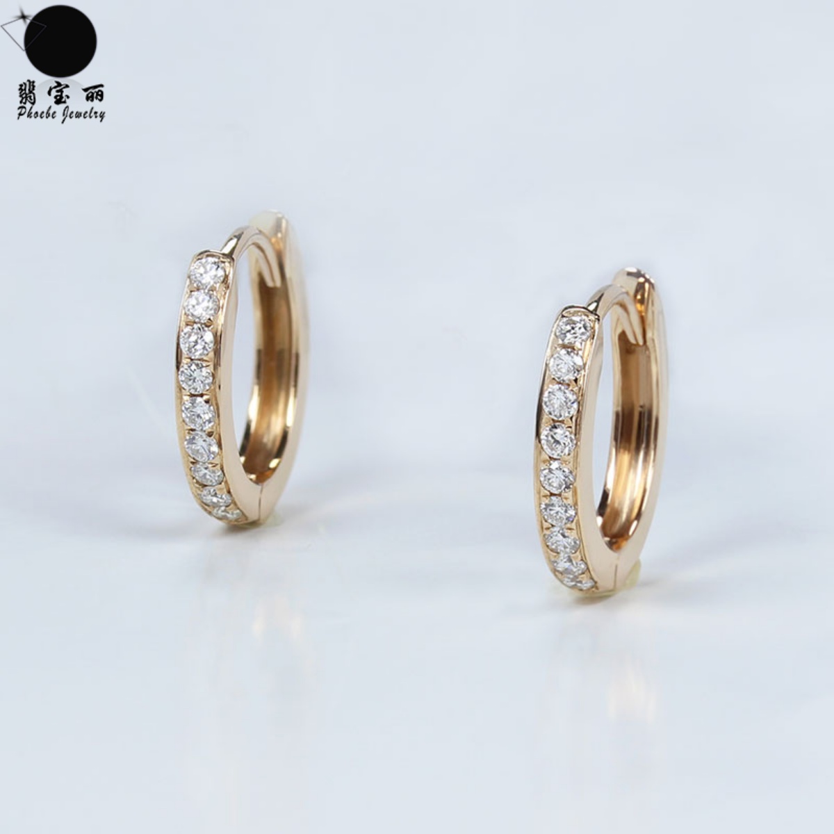 18K玫瑰金天然鉆石耳圈耳環女款