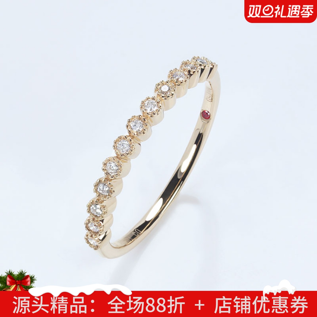 18k玫瑰金天然优白足反钻石珠边包镶排戒 群镶戒指尾戒女款可定制