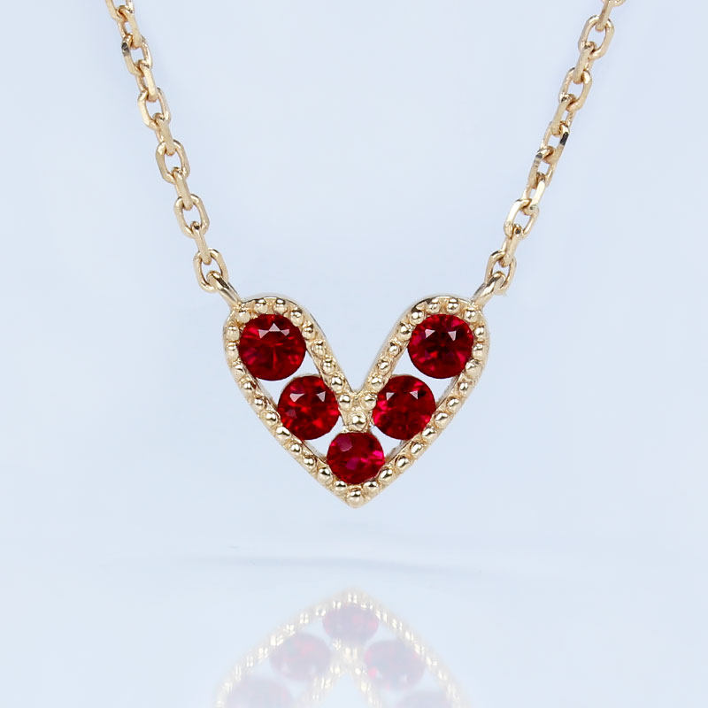 18K玫瑰金天然鸽血红宝石心形项链 明艳彩金钻石锁骨链小吊坠女款