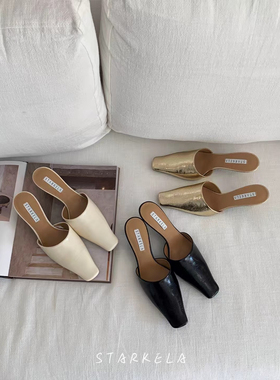 StarKeLa2026春新款法式小方头时尚包头拖凉拖外穿中细跟半拖鞋女