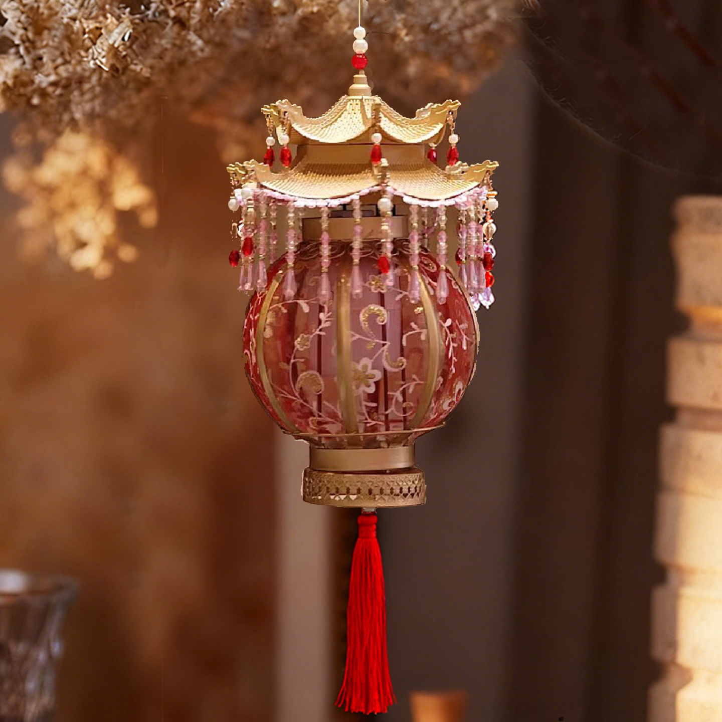 七宝琉璃仿羊角灯汉服手提宫廷步摇复古风宫灯笼拍照道具发光花灯