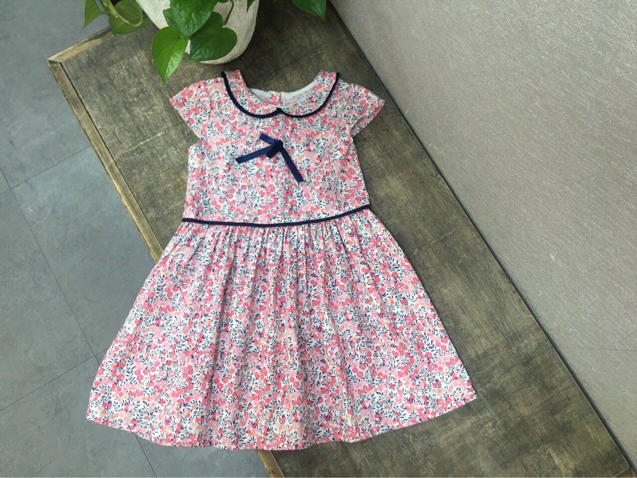 女童中大童夏季纯棉碎花短袖连衣裙  儿童全棉公主裙子 淑女裙
