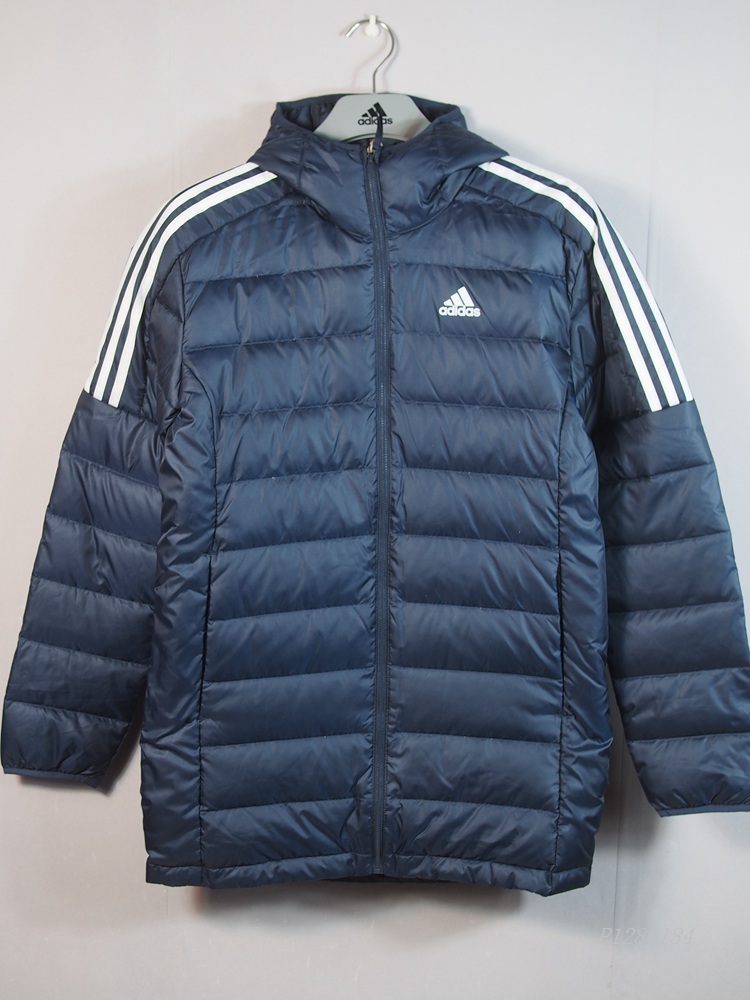 经典三条纹中长款羽绒服