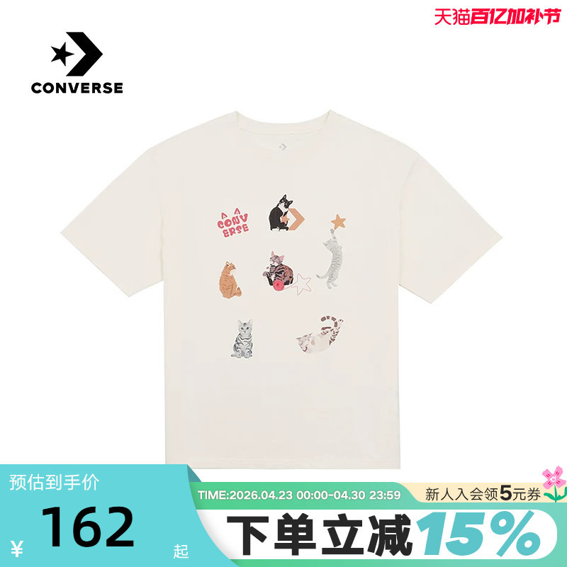 Converse匡威夏女子运动休闲短袖猫咪印花圆领T恤 WCH662-W2Y