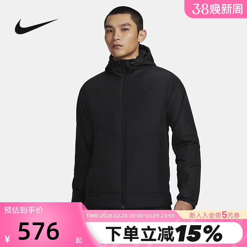 NIKE耐克棉服男冬季黑色外套连帽保暖休闲运动棉衣夹克FB7545-010