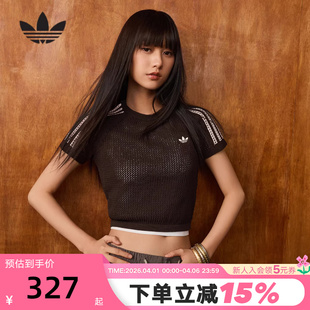 T恤夏女Cali半袖 KC6480 短袖 adidas阿迪达斯三叶草三条纹钩织修身