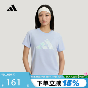 adidas阿迪达斯2026夏季女三条纹印花时尚运动休闲短袖T恤 KS2868