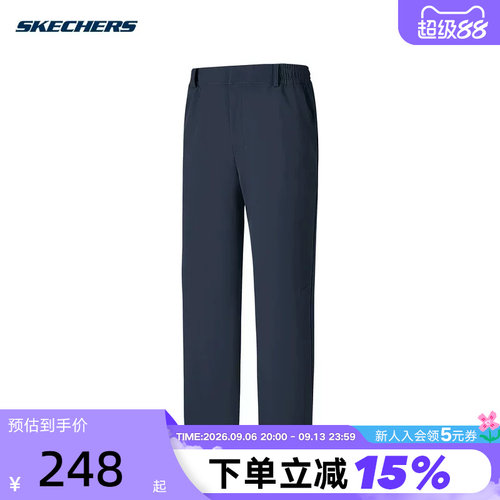 斯凯奇秋新款男士加绒舒适休闲运动阔腿直筒长裤P325M116