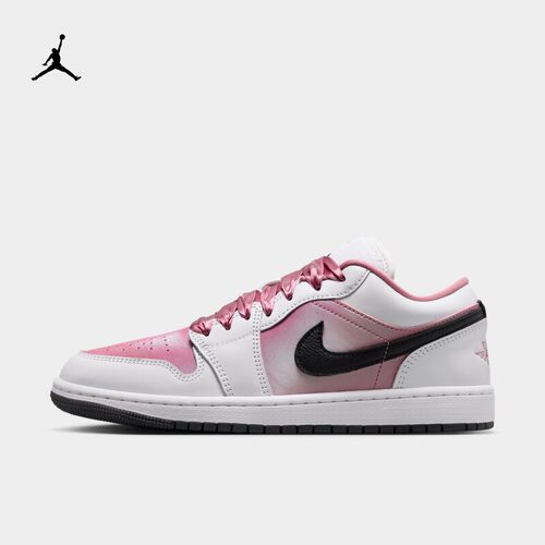 Jordan耐克板鞋女鞋AJ1粉白低帮休闲鞋丝绸鞋带运动鞋IO0668-100
