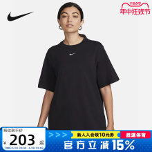 NIKE耐克休闲厚实短袖女上衣运动宽松简约黑色纯棉T恤FD4150-010