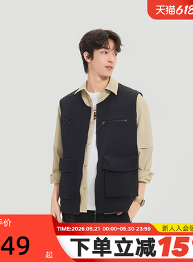 PONY波尼春季新品男子户外运动工装马甲拉链背心251M2EG01