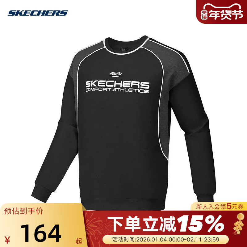 Skechers斯凯奇男女同款圆领卫衣休闲针织套头衫 P424U013/0018,运动服/休闲服装,运动卫衣/套头衫,淘宝优惠券,粉丝福利购,淘宝优惠卷