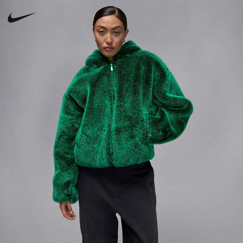 NIKE耐克女子仿貂绒舒适保暖连帽休闲运动夹克外套棉服HV029