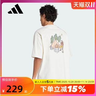 JJ3971 T恤 adidas阿迪达斯户外风露营印花半袖 2025夏男棉质短袖